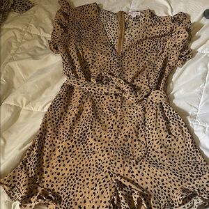 Pink Lily Leopard Print romper - Tan & Black